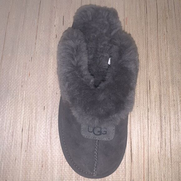 UGG COQUETTE Gray Suede Shearling Moccasin Slippers Women’s Size 9 Comfortable - Picture 14 of 16